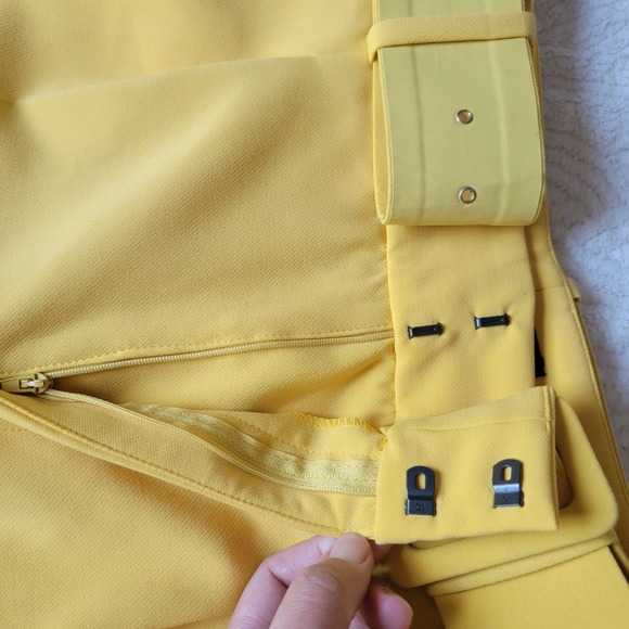 ZARA Yellow High Waisted Belted Trousers Pleated Tailored Cropped Pants Medium - Picture 12 of 13
